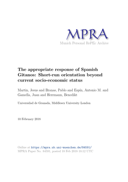 The Appropriate Response of Spanish Gitanos: Short-Run Orientation Beyond Current Socio-Economic Status