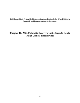 Chapter 16. Mid-Columbia Recovery Unit—Grande Ronde River Critical Habitat Unit