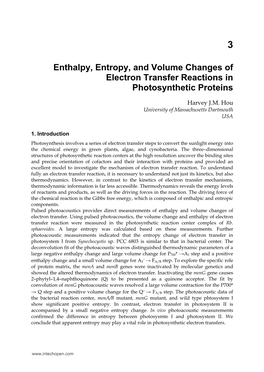 Enthalpy, Entropy, and Volume Changes of Electron Transfer Reactions in Photosynthetic Proteins