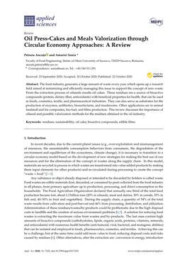 Oil Press-Cakes and Meals Valorization Through Circular Economy Approaches: a Review