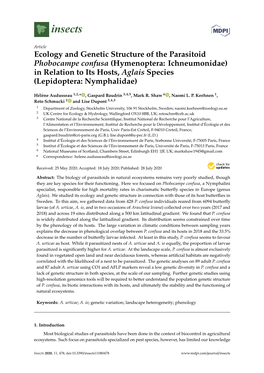 Ecology and Genetic Structure of the Parasitoid Phobocampe Confusa (Hymenoptera: Ichneumonidae) in Relation to Its Hosts, Aglais Species (Lepidoptera: Nymphalidae)