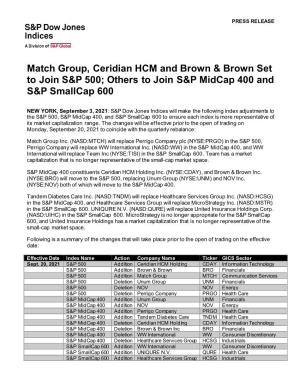 Others to Join S&P Midcap 400 and S&P Smallcap