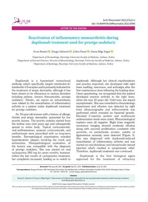 Reactivation of Inflammatory Monoarthritis During Dupilumab Treatment Used for Prurigo Nodularis