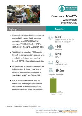 Cameroon:NW/SW Highlights Needs 690K 414K 679K1 52 $9.5M