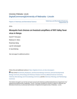 Mosquito Host Choices on Livestock Amplifiers of Rift Valley Fever Virus in Kenya David P