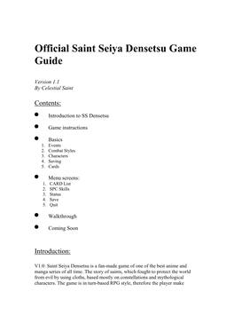 Saint Seiya Densetsu Official Game Guide