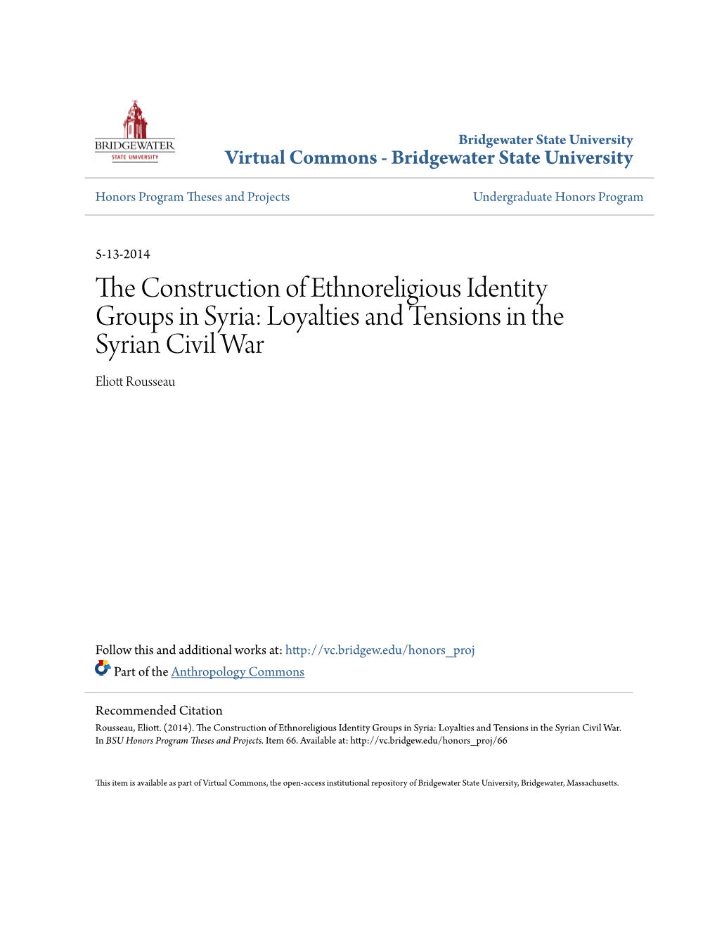 Loyalties and Tensions in the Syrian Civil War Eliott Rousseau