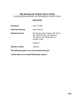 The Board of Public Education Minutes
