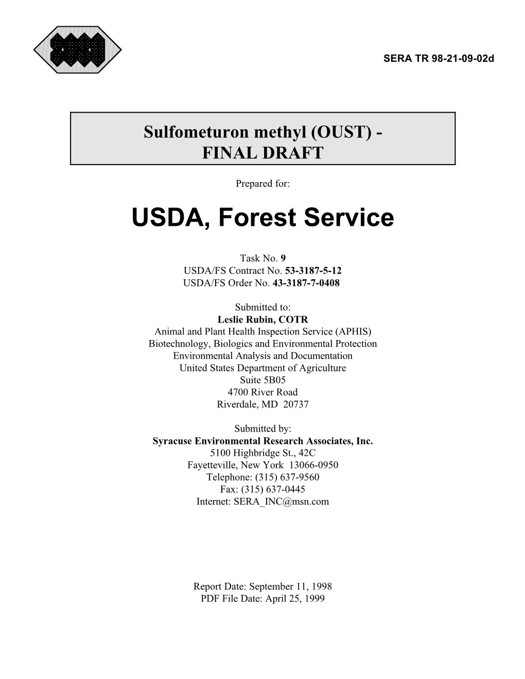 Sulfometuron Methyl (OUST) - FINAL DRAFT