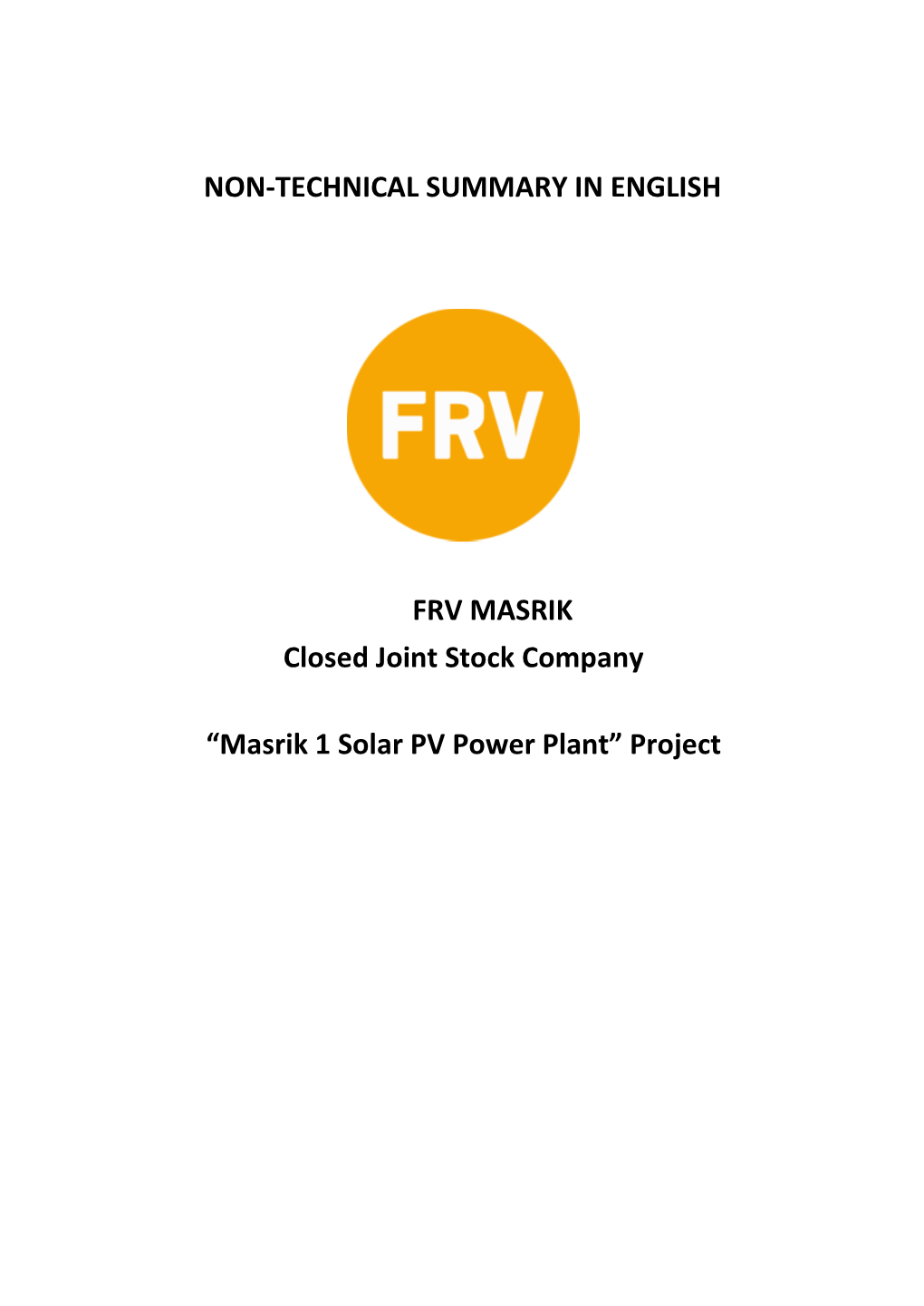 Masrik 1 Solar PV Power Plant” Project
