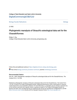Phylogenetic Reanalysis of Strauch's Osteological Data Set for the Charadriiformes