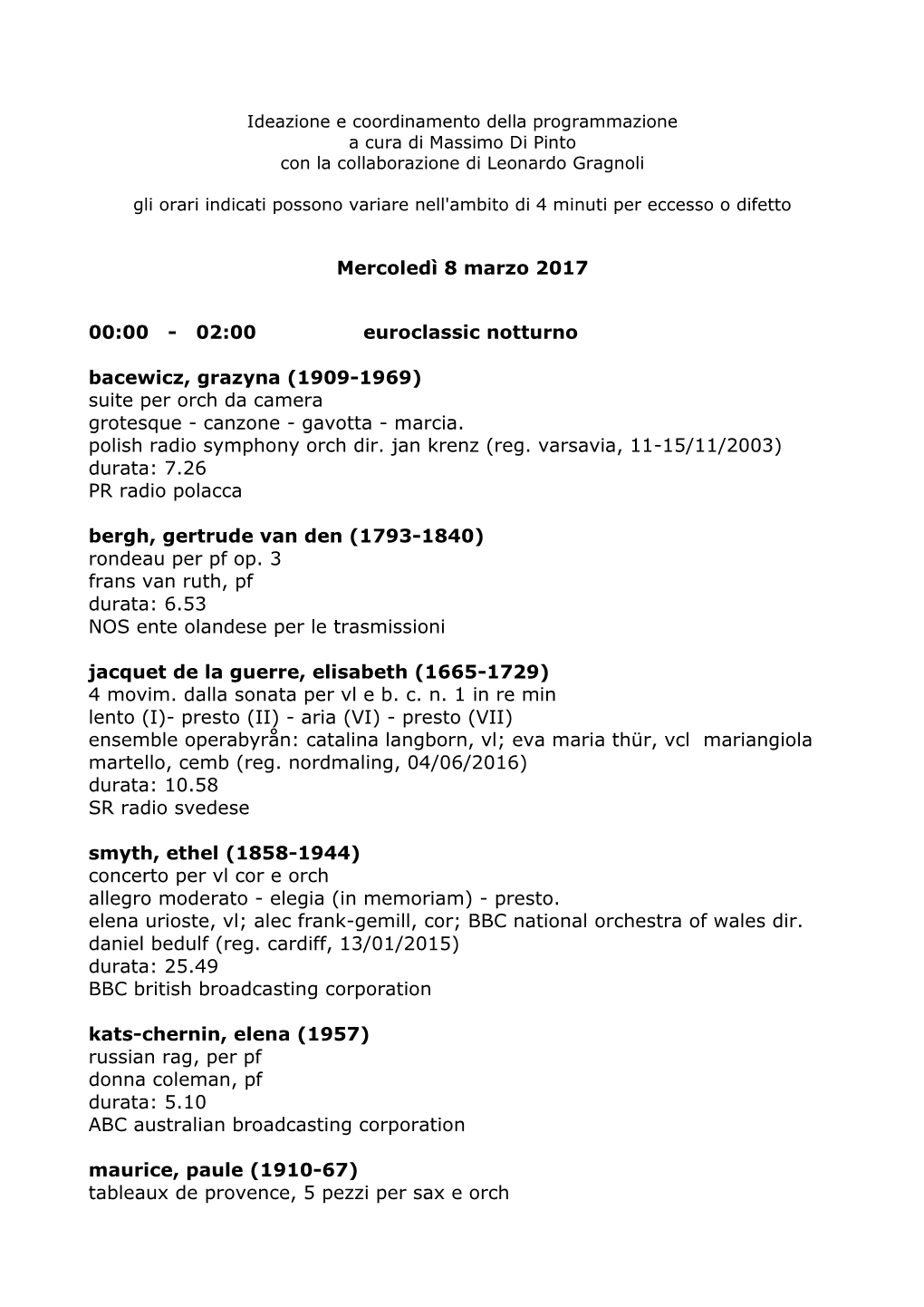 Mercoledì 8 Marzo 2017