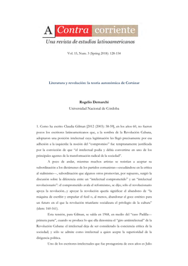 Literatura Y Revolución: La Teoría Autonómica De Cortázar Rogelio Demarchi Universidad Nacional De Córdoba