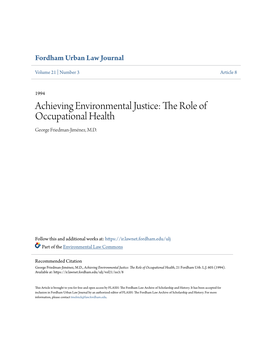 Achieving Environmental Justice: the Role of Occupational Health George Friedman-Jiménez, M.D
