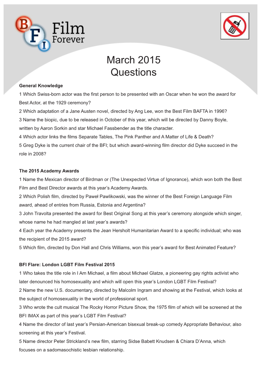 March 2015 Questions