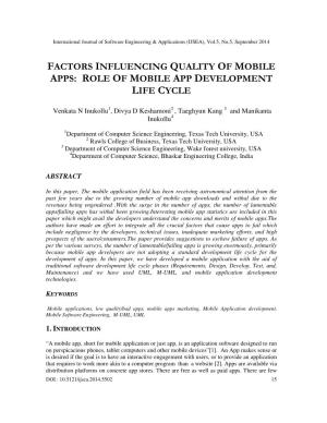 Factors Influencing Quality of Mobile Apps: Role of Mobile App Development Life Cycle