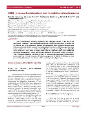 EZH2 in Normal Hematopoiesis and Hematological Malignancies