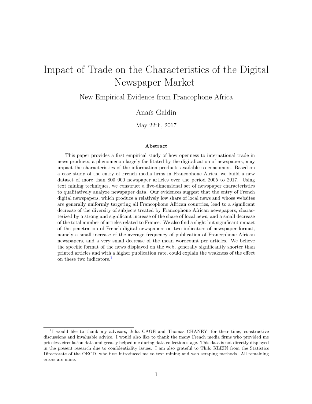 Impact of Trade on the Characteristics of the Digital Newspaper Market New Empirical Evidence from Francophone Africa