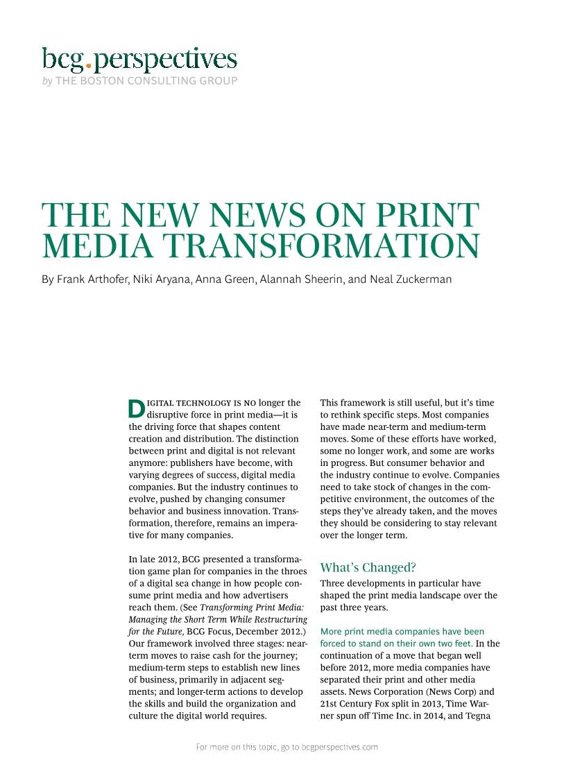 THE NEW NEWS on PRINT MEDIA TRANSFORMATION by Frank Arthofer, Niki Aryana, Anna Green, Alannah Sheerin, and Neal Zuckerman
