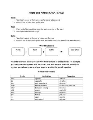 Roots and Affixes CHEAT SHEET
