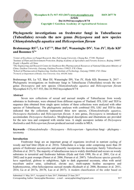 Phylogenetic Investigations on Freshwater Fungi in Tubeufiaceae