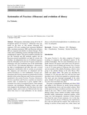 Systematics of Fraxinus (Oleaceae) and Evolution of Dioecy