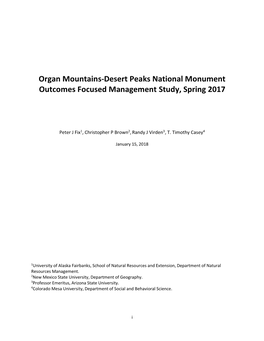 Organ Mountains-Desert Peaks National Monument Outcomes Focused Management Study, Spring 2017