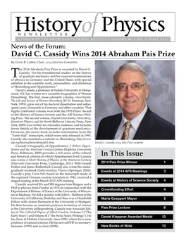 David C. Cassidy Wins 2014 Abraham Pais Prize in This Issue