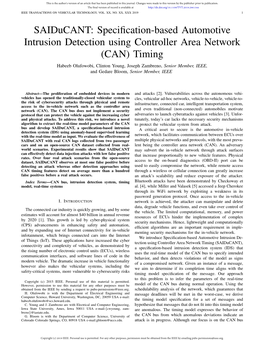 Specification-Based Automotive Intrusion Detection Using Controller Area Network