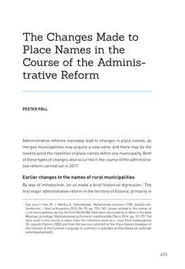 The Changes Made to Place Names in the Course of the Administrative Reform