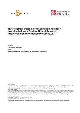 Biodiversity and Physiology of Begonia Iridoplasts