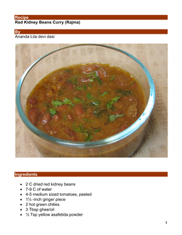 Recipe Red Kidney Beans Curry (Rajma)