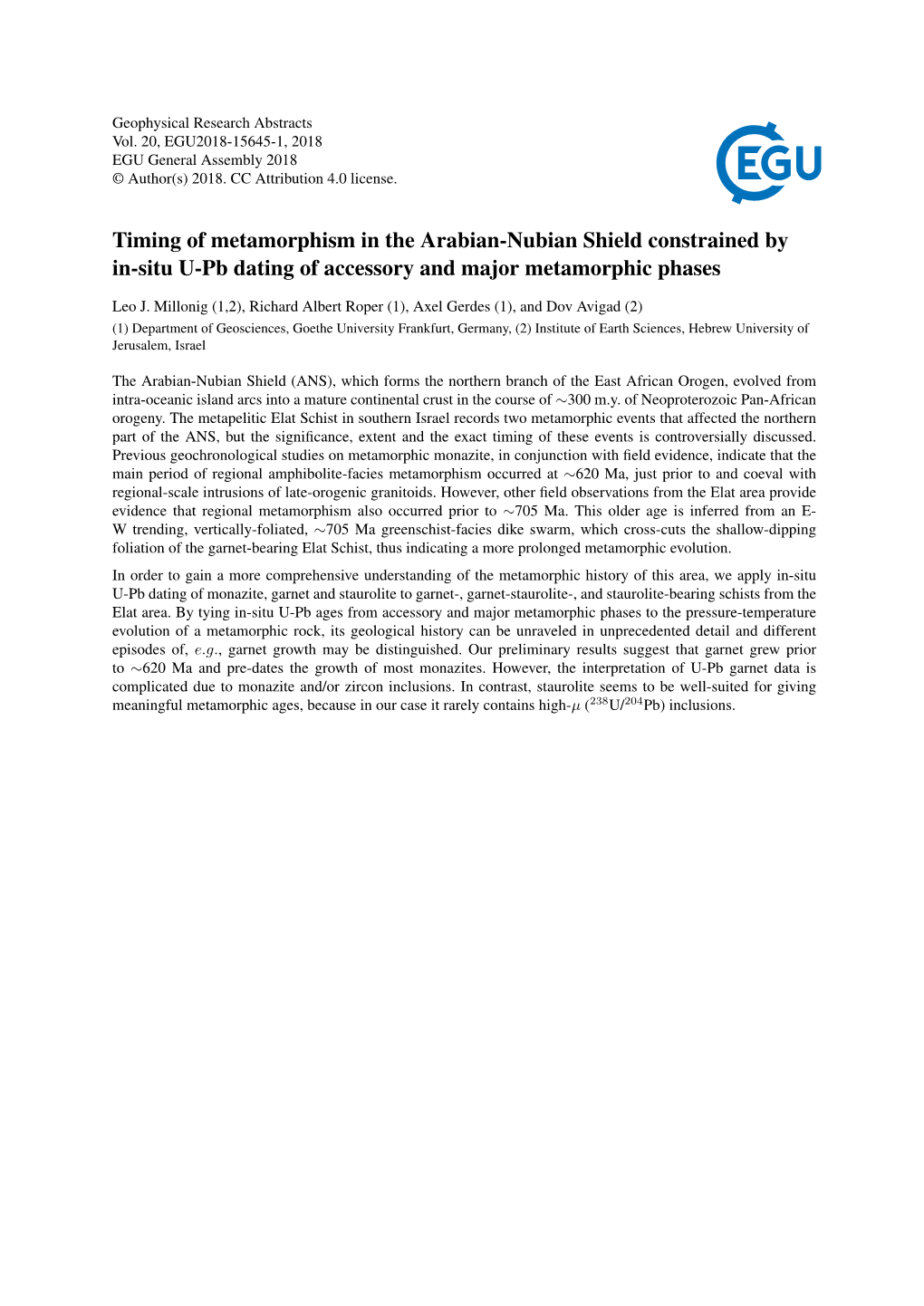 Timing of Metamorphism in the Arabian-Nubian Shield Constrained by In-Situ U-Pb Dating of Accessory and Major Metamorphic Phases