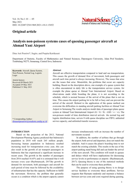 Original Article Analysis Non-Poisson Systems Cases of Queuing