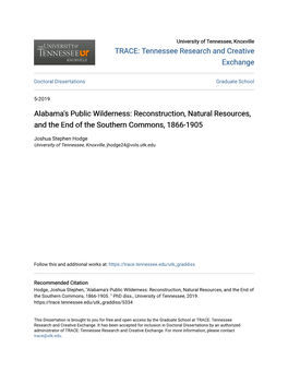 Alabama's Public Wilderness: Reconstruction, Natural Resources, and the End of the Southern Commons, 1866-1905