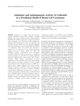 Antitumor and Antiangiogenic Activity of Cediranib in a Preclinical Model of Renal Cell Carcinoma