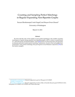 Counting and Sampling Perfect Matchings in Regular Expanding Non-Bipartite Graphs