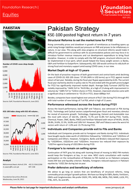 Pakistan Strategy KSE-100 Posted Highest Return in 7 Years Structural Reforms to Set the Market Tone for FY22