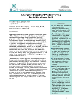 Emergency Department Visits Involving Dental Conditions, 2018