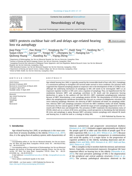 SIRT1 Protects Cochlear Hair Cell and Delays Age-Related Hearing Loss Via Autophagy