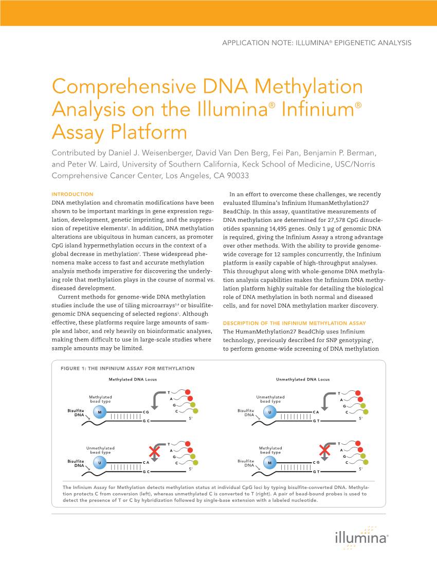 Comprehensive DNA Methylation Analysis on the Illumina® Infinium® Assay Platform Contributed by Daniel J