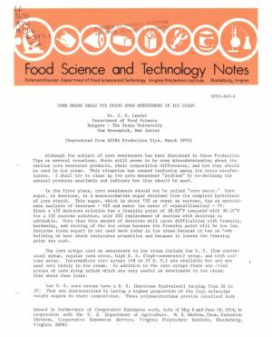 Food Science and Technology Notes Extension Division Deportment of Food Scienceondtechnology Virginia Polytechnic Institute Blacksburg, Virginia