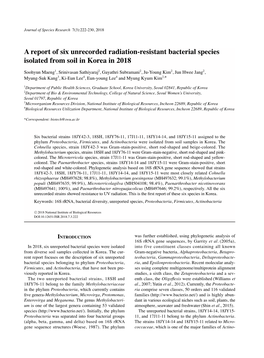 A Report of Six Unrecorded Radiation-Resistant Bacterial Species Isolated from Soil in Korea in 2018