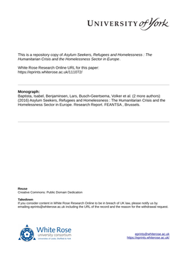 Asylum Seekers, Refugees and Homelessness : the Humanitarian Crisis and the Homelessness Sector in Europe