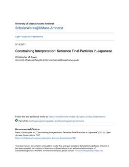 Constraining Interpretation: Sentence Final Particles in Japanese