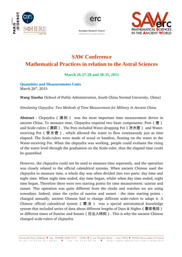 SAW Conference Mathematical Practices in Relation to the Astral Sciences