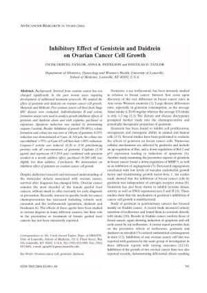 Inhibitory Effect of Genistein and Daidzein on Ovarian Cancer Cell Growth