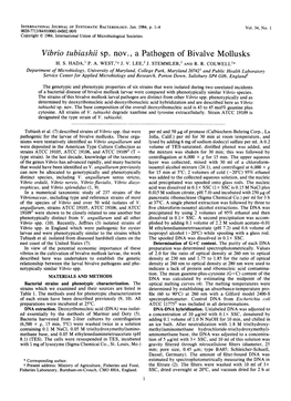 Vibrio Tubiashii S P . Nov., a Pathogen of Bivalve Mollusks