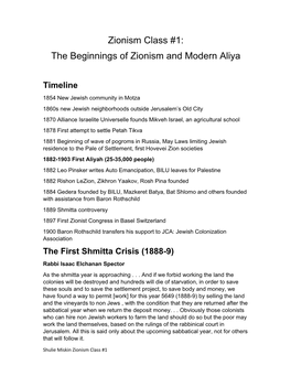 Zionism Class #1: the Beginnings of Zionism and Modern Aliya
