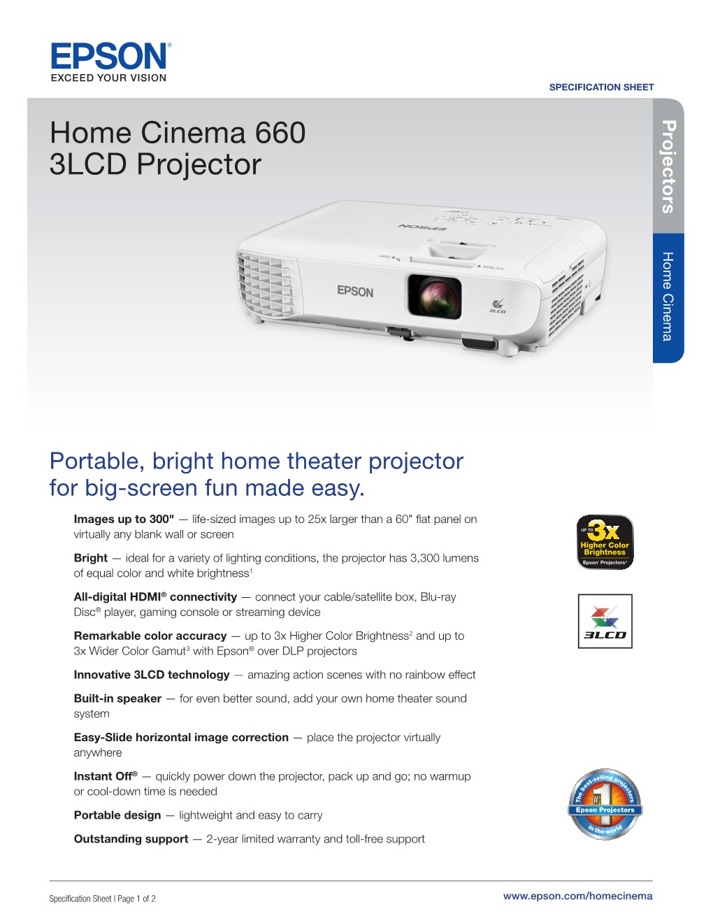 Home Cinema 660 3LCD Projector 3LCD 660 Cinema Home Smartway Is an Innovative Partnership of the U.S